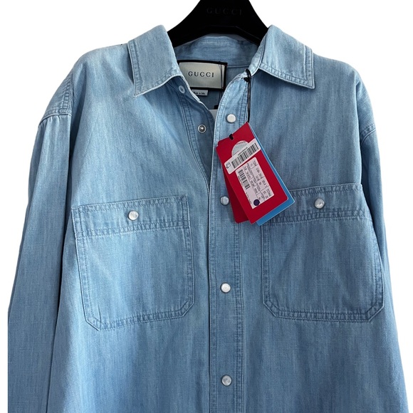 Gucci x MLB Graphic Print Pirates Denim Shirt in Light Blue Size XL New w/Tag - Picture 5 of 15